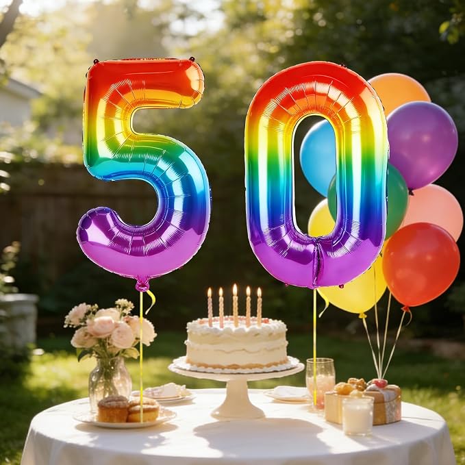 40 Inch Number 50 Balloons for 50th Birthday Party Decorations, 0-100 Rainbow - Image 3
