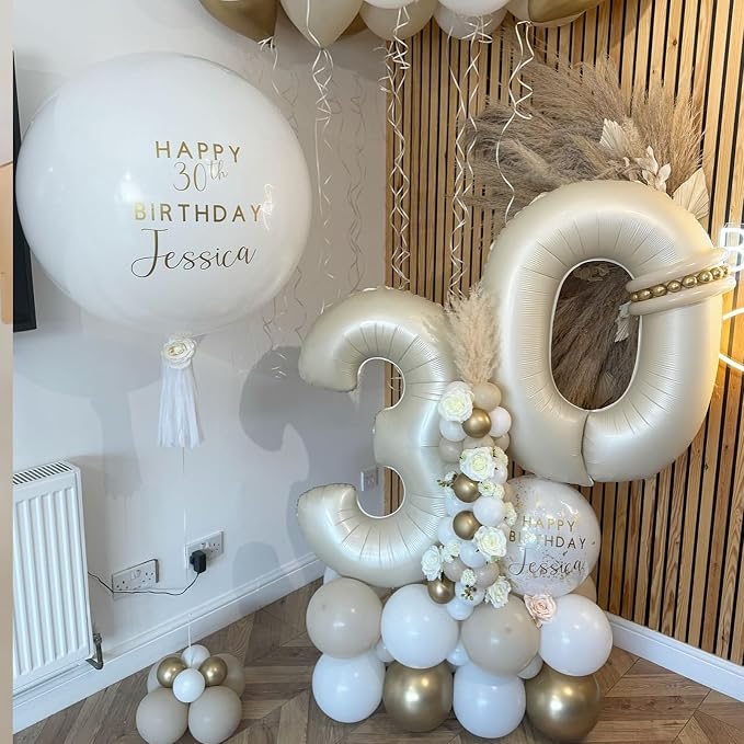 Number 3 Balloon Beige, 40 Inch Large Cream Foil 3 Helium Balloons - Image 6
