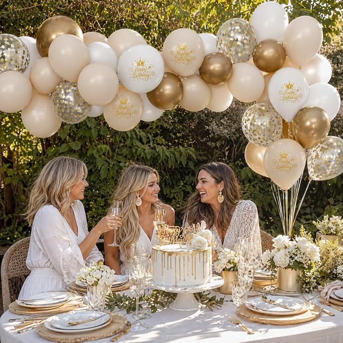 White and Gold Birthday Balloons - Image 5