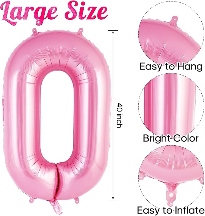 Pink Number 0 Balloon 40 Inch, Big Large Foil Helium Number Balloons, Jumbo - Image 3
