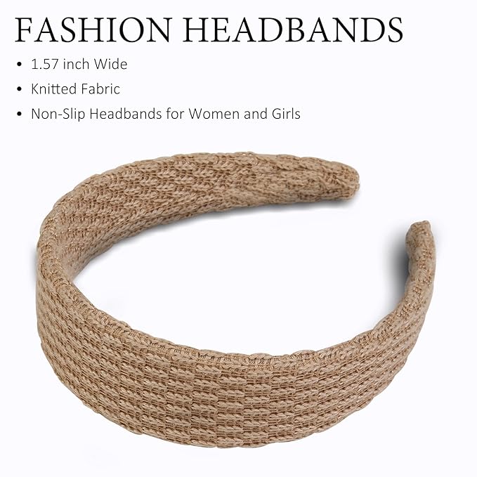 Headbands for Women Knitted Trendy 1.57 in Wide Head Bands Non Slip Cute Hairbands for Girls, Solid Color Elastic Hairbands for Women’s Hair Fashion Hair Accessories,4 Pack