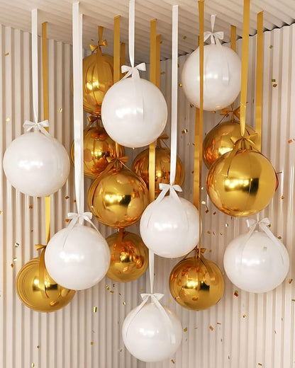 Jenaai 30 Set Graduation Foil Balloons Bulk 22 Inch 4d White and Gold Metallic by Jenaai
