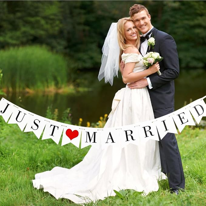 JUST Married Wedding Banner Set, Wedding Decorations - Image 2
