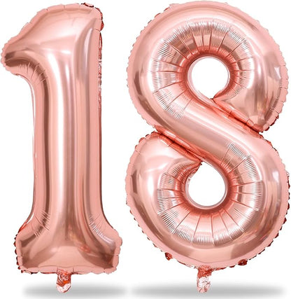 Rose Gold Number 18 Mylar Foil Balloons, 40 Inch Giant 18th Birthday Balloons by Lingqiang
