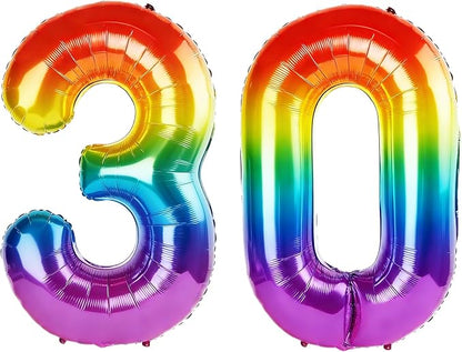 40 Inch Number 30 Balloons for 30th Birthday Party Decorations, 0-100 Rainbow by FOBELEC