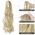 Claw Clip Ponytail Extension 18" Clip in Wavy Ponytail Hair Extensions Long Pony Tails for Women Extensions Light Blonde Mix Bleach Blonde Wave Hairpiece