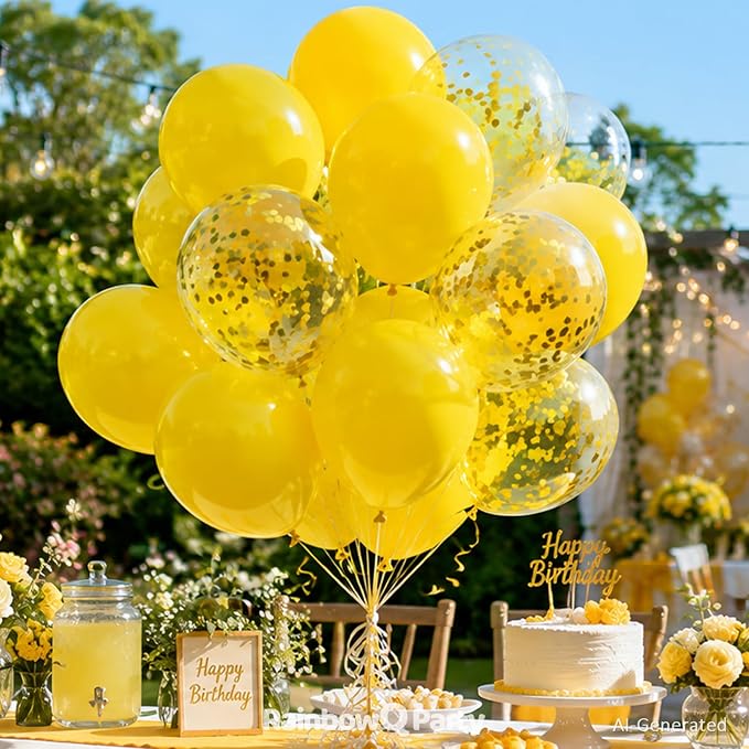 RainbowQ Yellow Balloons 55Pcs 12 Inch Confetti Latex Helium Party Balloon | - Image 5