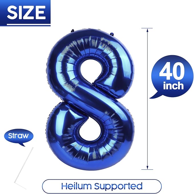 8 Balloon - Night Blue Birthday Number Balloons, 40 Inch Party Decorations | - Image 5