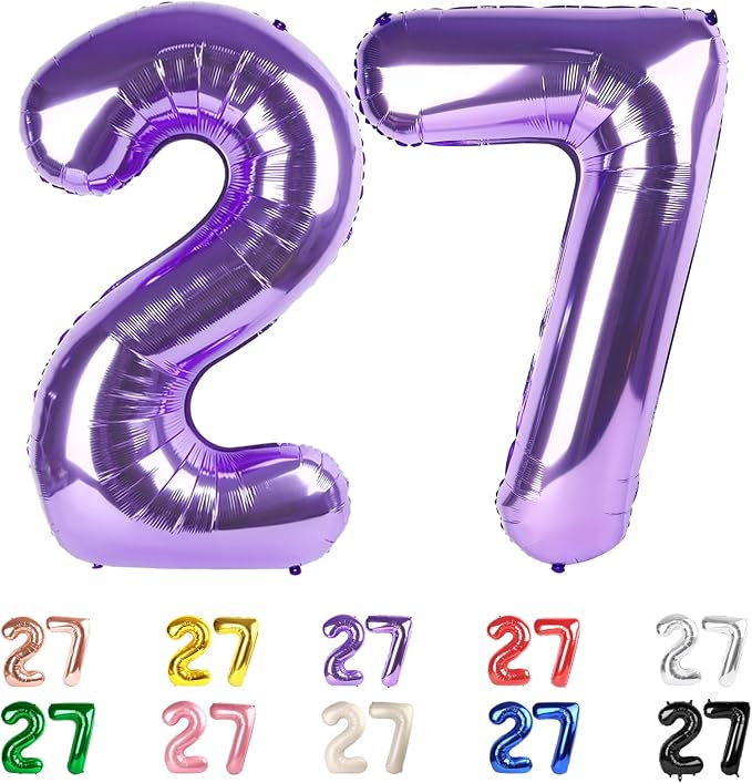 27 Balloon Numbers 40Inch for 27th Women Birthday Decorations, Inflation Straw by Mluchee