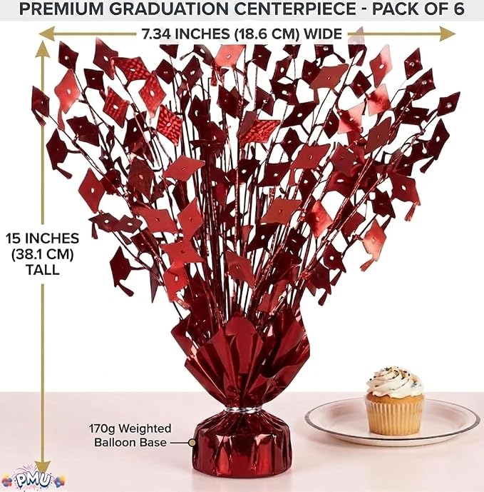 PMU 6 Pcs Red Graduation Balloon Weights, Graduation Centerpieces - Image 2