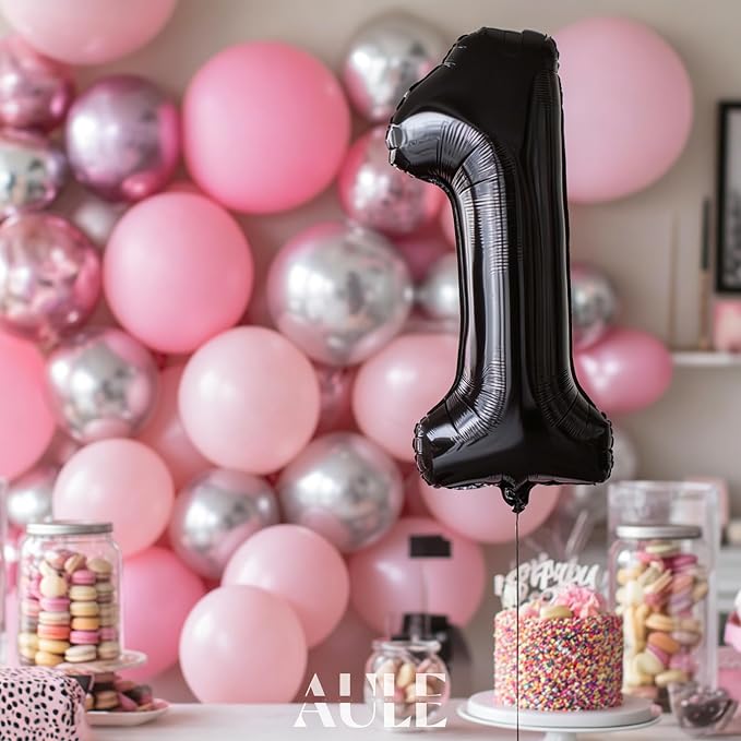 AULE 40 Inch Black Number Balloon 1 Foil 0-9 Birthday Big Numbers | Birthday - Image 2