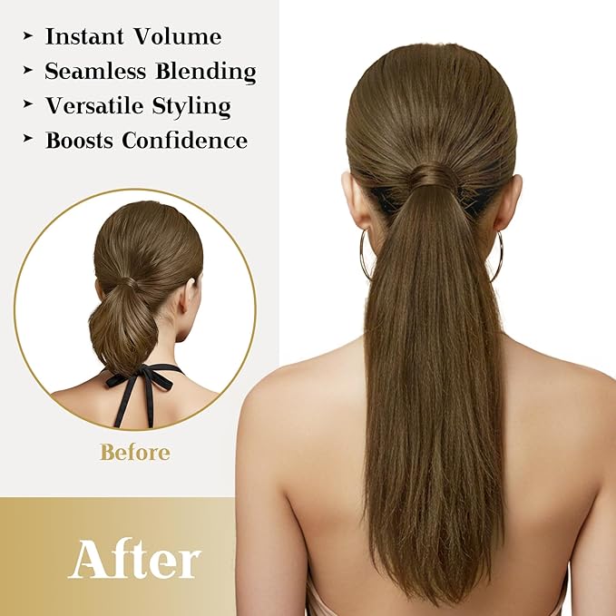 Ve Sunny Hair Extensions Ponytail Real Human Hair Wrap Around Clip in Ponytail Hair Extensions Straight Extensions Human Hair for Women Light Ash Brown 16inch 80G