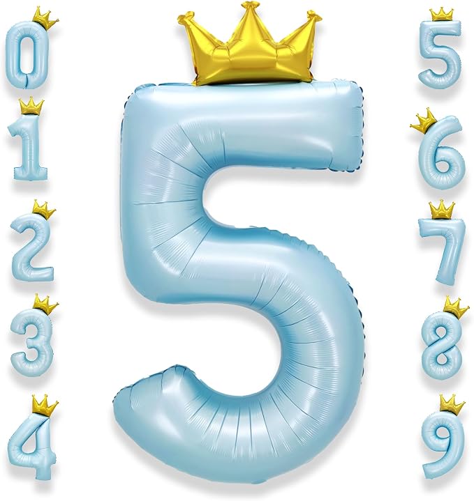 AULE 40 Inch Big Light Blue 5 Balloon Number by AULE