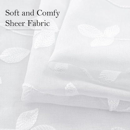 HOMEIDEAS White Sheer Curtains 2 Panels, Embroidered Vine Leaf, W52 x L84 | - Image 4