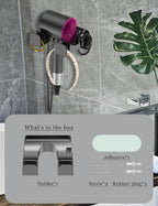 Universal Hair Dryer Holder Wall Mounted, Blow Dryer Holder Cabinet Door, Hairdryer Holder for Bathroom, Hair Dryer Storage Rack Fixed by Screw or Adhesive (Black)
