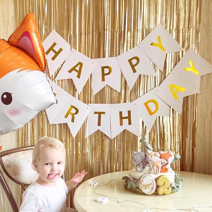 Happy Birthday Banner With Shiny Gold Letters, Swallowtail Design Hanging Signs - Image 3