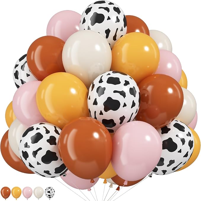 HILAVO Cow Print Balloons, 12 Inch Retro Orange and Pink Yellow Sand White by HILAVO