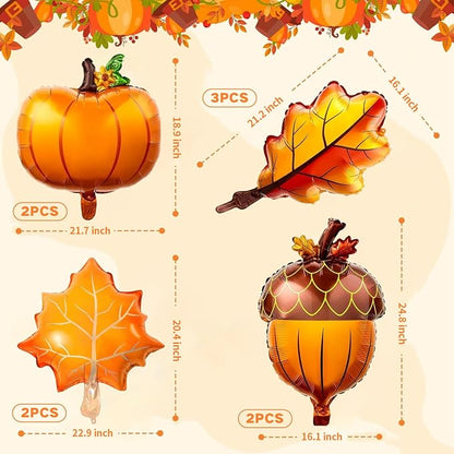 Jobkoo Fall Balloons Thanksgiving Decorations Orange Pumpkin Maple Leaf Pine - Image 2