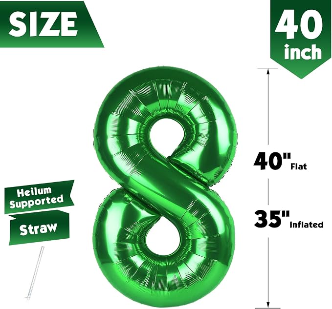 40 Inch Green Number 8 Balloon Birthday Party Decorations - Image 5