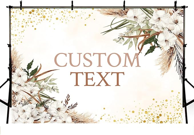MEHOFOND Custom Boho Happy Anniversary Backdrop White Floral Bohemia Pampas - Image 3