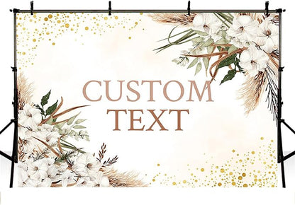 MEHOFOND Custom Boho Happy Anniversary Backdrop White Floral Bohemia Pampas - Image 3