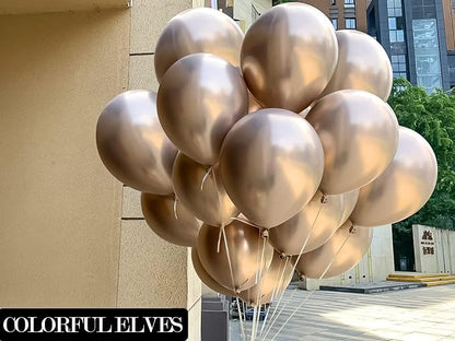 Champagne Gold 12 Inch 100 Pcs Latex Metallic Chrome Balloons Helium Shiny - Image 4