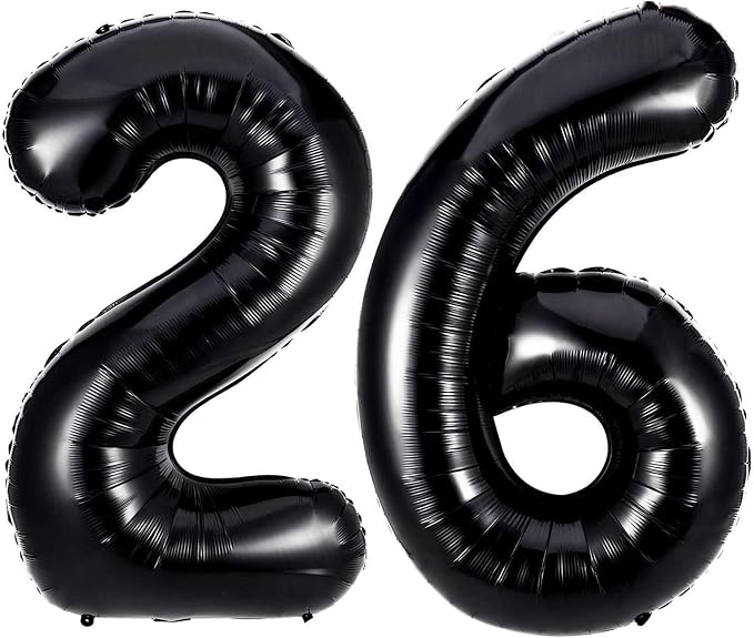 Black 26 Number Balloons, 40 Inch Giant Number 26 Balloons Foil Mylar Helium by Lovoir