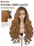 WIGNEE 13x6 Synthetic Lace Front Wig 28" Mixed Brown Wig Pre-Plucked Handmade Lace Front Wigs with Kanekalon Futura Hair Voluminous Long Straight Synthetic Wigs for Daily Party Use