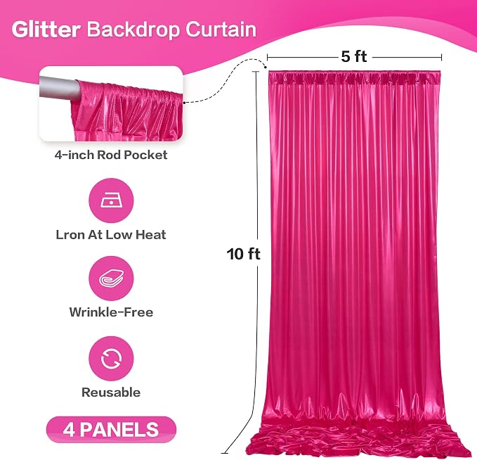 gogoparti 20x10FT Hot Pink Sequin Backdrop Curtain - Image 6