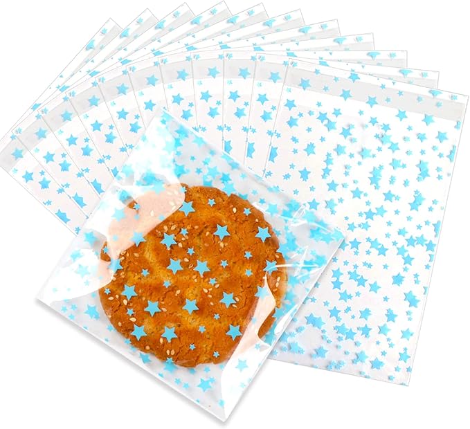 100 Pcs 5x7 In Star Self-Sealing Cellophane Treat Bags, Baby Shower by COQOFA