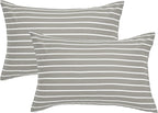 JELLYMONI 100% Natural Cotton StripedKing Pillowcases Set, 2 Pack Gray and White Stripes Pattern Printed Pillow Covers with Envelope Closure(Pillows are not Included)