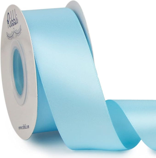 Ribbli Light Blue Baby Blue Double Faced Satin Ribbon, 1-1/2” x Continuous 25 by Ribbli