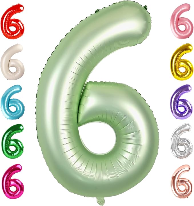 6 Balloon Numbers Birthday Decorations, 40In Sage-Green Balloons by Mluchee