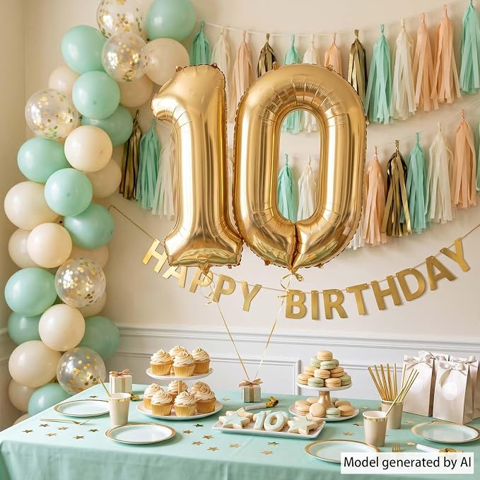 White Gold Number 10 Balloon 40 Inch, Champagne Tenth Digit Decoration | Giant - Image 3