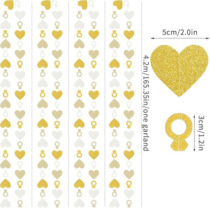 Engagement Bachelorette Party-Decorations White-Gold Garland - 52Ft Heart Ring - Image 3