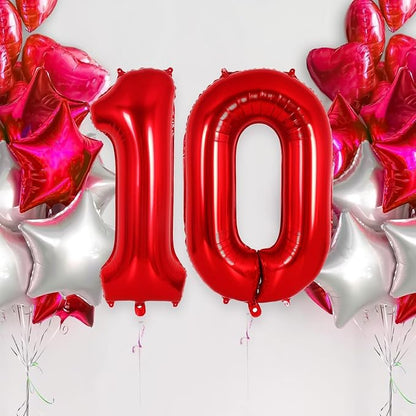 Red Number 10 Balloons, 40 Inch Big Large Foil Number Balloons, Jumbo Giant - Image 4