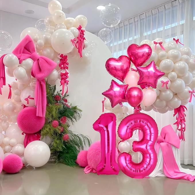 40 Inch Number Balloons Hot Pink 13 Pink Themed 31st 13rd Birthday Party | - Image 3
