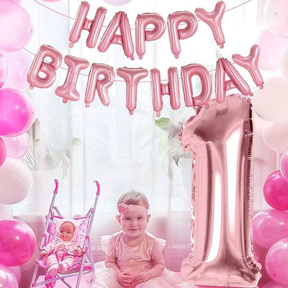 Pink Bow Happy Birthday Balloons, 40” Aluminum Foil Number 1 Balloon - Image 7