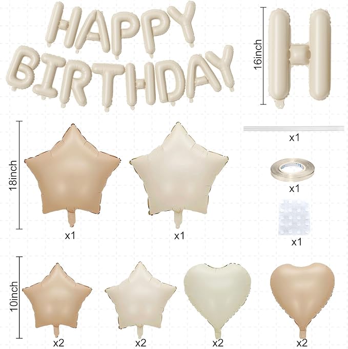 Happy Birthday Balloon Banner Cream, 16 Inch Beige Mylar Foil Letter Balloons - Image 2