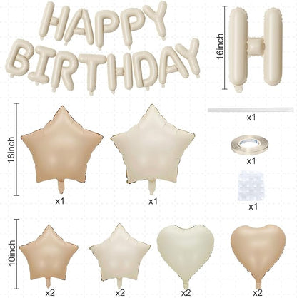 Happy Birthday Balloon Banner Cream, 16 Inch Beige Mylar Foil Letter Balloons - Image 2