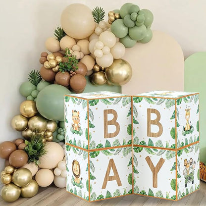 Safari Baby Shower Decorations Sage Green Woodland Animal Baby Boxes 4pcs | Boy - Image 7
