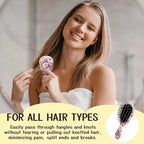 Mini Hair Brush,Cute Detangling Travel Hair Brush,Soft Bristles for Effortless Tangle Removal,Detangler Hairbrush for Women Men Boys Girls Kids Wet Dry All Hair Types (Pink Flowers, Mini)