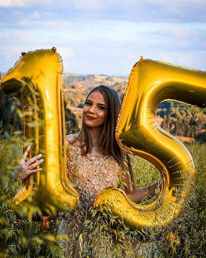 Number Balloons 40 Inch Gold 17 Balloon - Image 4