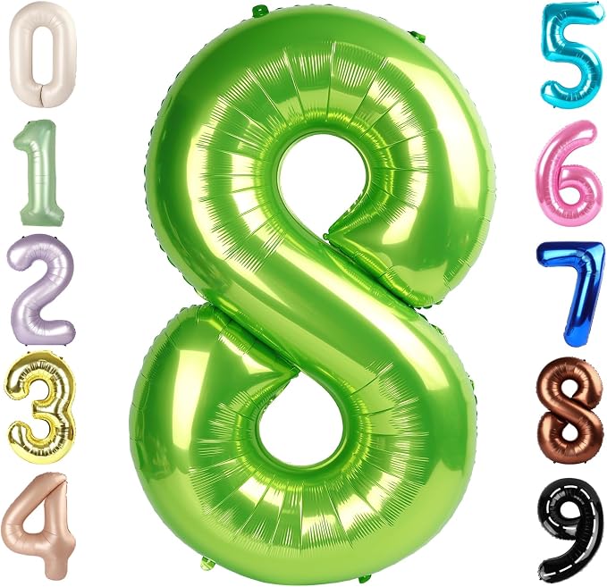 8 Balloon Numbers, 40In Green Balloons by Mluchee
