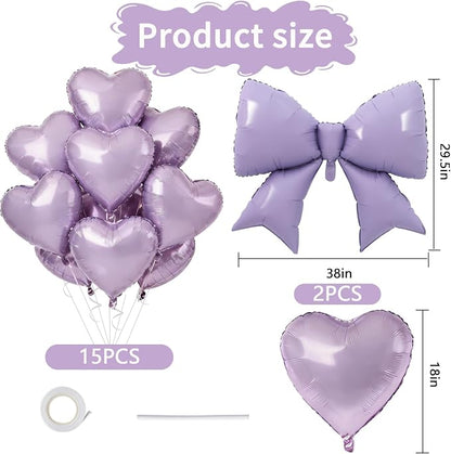 Vuzvuv 17 pcs Purple Heart Balloons Purple Bow Balloons Set, Anniversary - Image 2