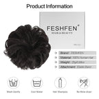 FESHFEN Human Messy Buns - 100% Human Hair Bun Real Scrunchies Hair Pieces Ponytail Extensions Wavy Tousled Updo Chignon Hairpieces for Women, Natural Black