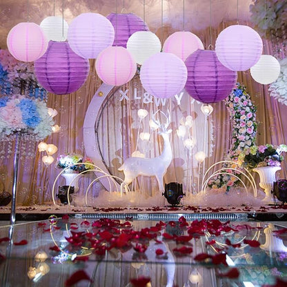 Purple Paper Lanterns 12 Pcs Assorted Size of 6" 8" 10" 12" Chinese Round Paper - Image 6