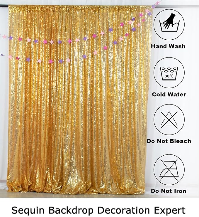 ShinyBeauty Gold Sequin Backdrop 7FTx7FT Wedding, Studio Decor - Image 5