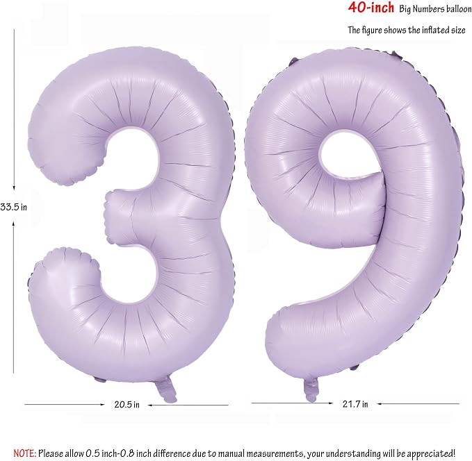 40 In Matte Purple Number Balloons Helium Foil Mylar Balloon Digital 39 | - Image 2