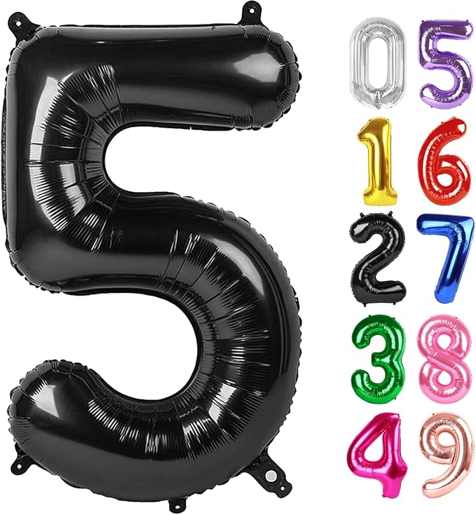 Black Number 5 Balloon 40 Inch, 5th Birthday Party Decorations Men Women | Foil by IWERP